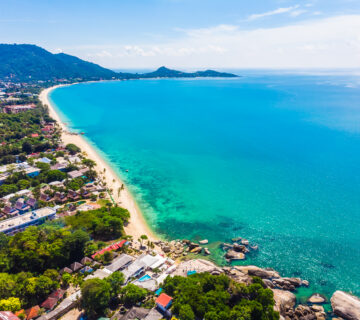 Aerial view beautiful tropical beach sea with palm other tree koh samui island 360x320