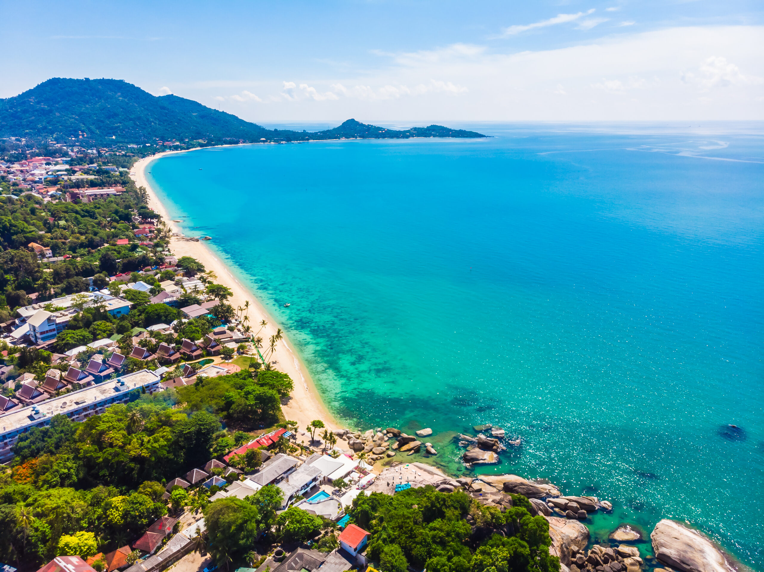 Aerial view beautiful tropical beach sea with palm other tree koh samui island scaled